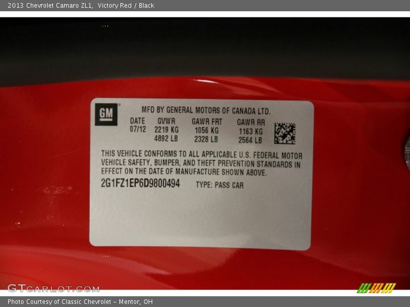Victory Red / Black 2013 Chevrolet Camaro ZL1
