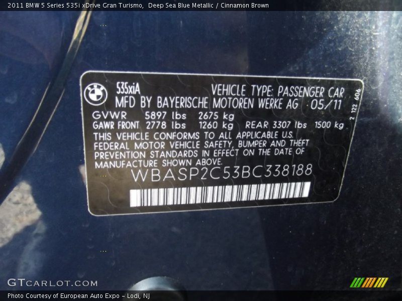 Deep Sea Blue Metallic / Cinnamon Brown 2011 BMW 5 Series 535i xDrive Gran Turismo