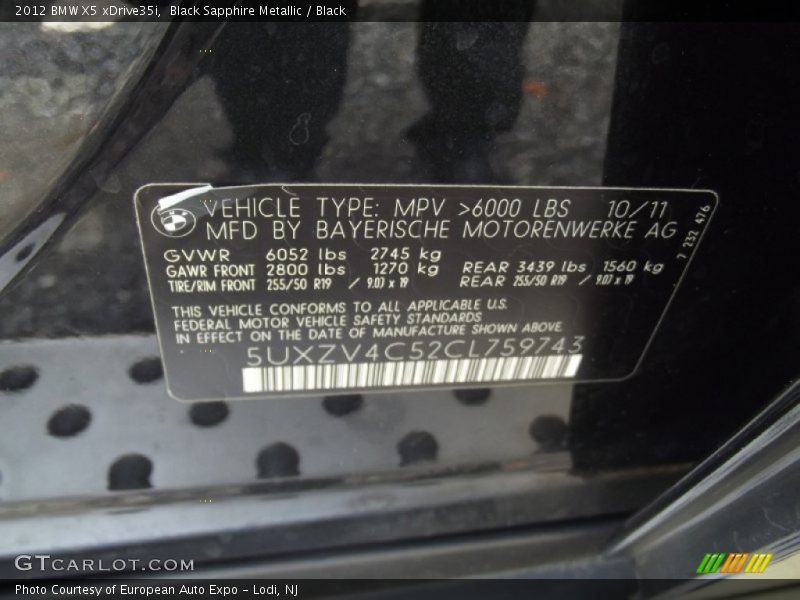 Black Sapphire Metallic / Black 2012 BMW X5 xDrive35i