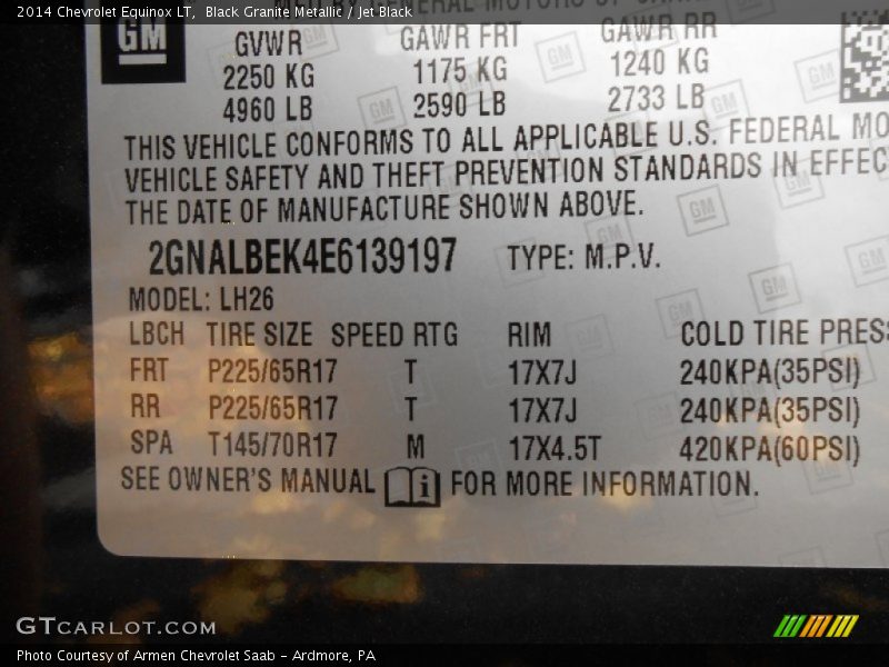 Black Granite Metallic / Jet Black 2014 Chevrolet Equinox LT