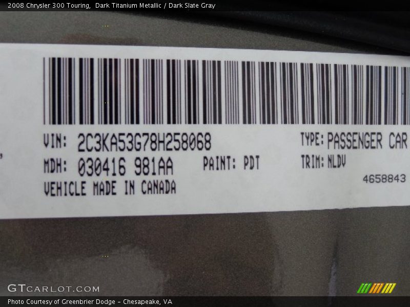 Dark Titanium Metallic / Dark Slate Gray 2008 Chrysler 300 Touring