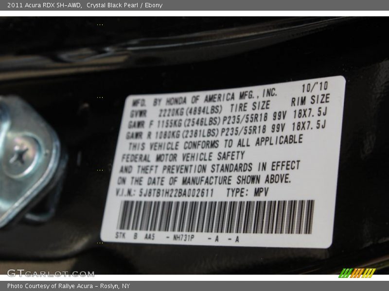 Crystal Black Pearl / Ebony 2011 Acura RDX SH-AWD