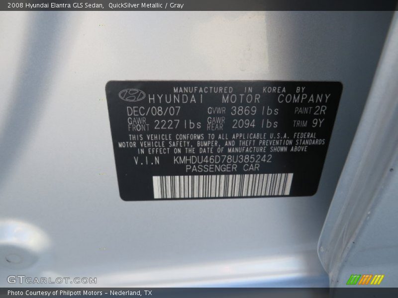 QuickSilver Metallic / Gray 2008 Hyundai Elantra GLS Sedan