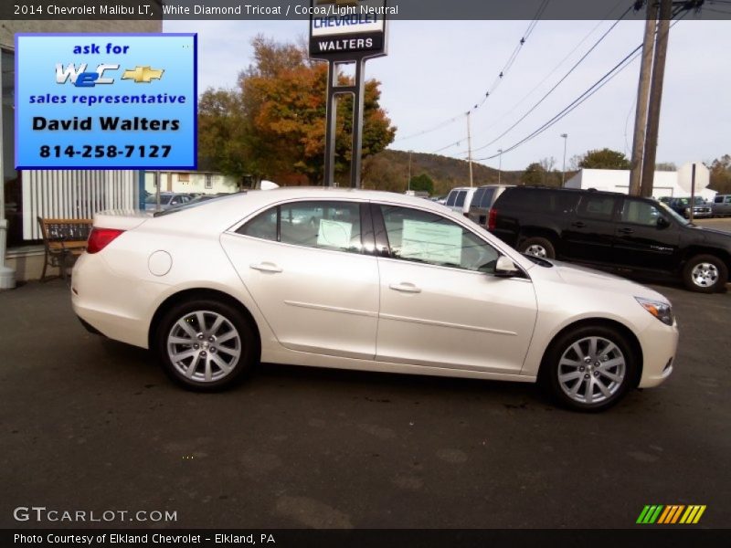 White Diamond Tricoat / Cocoa/Light Neutral 2014 Chevrolet Malibu LT