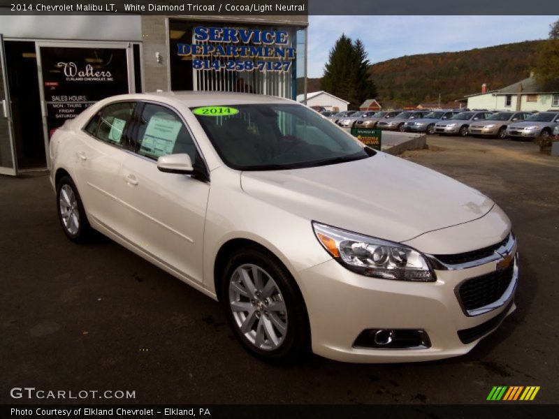 White Diamond Tricoat / Cocoa/Light Neutral 2014 Chevrolet Malibu LT