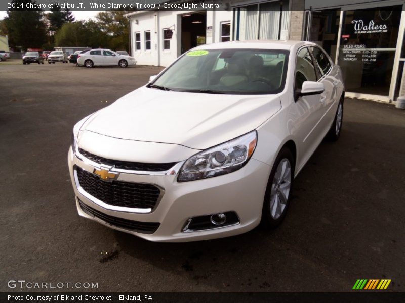 White Diamond Tricoat / Cocoa/Light Neutral 2014 Chevrolet Malibu LT