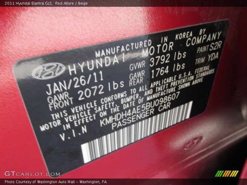 Red Allure / Beige 2011 Hyundai Elantra GLS