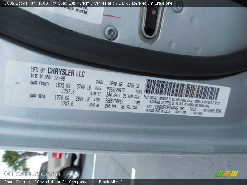 Bright Silver Metallic / Dark Slate/Medium Graystone 2009 Dodge Ram 1500 TRX Quad Cab