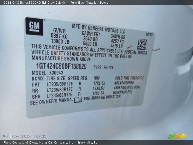 Pure Silver Metallic / Ebony 2011 GMC Sierra 3500HD SLT Crew Cab 4x4