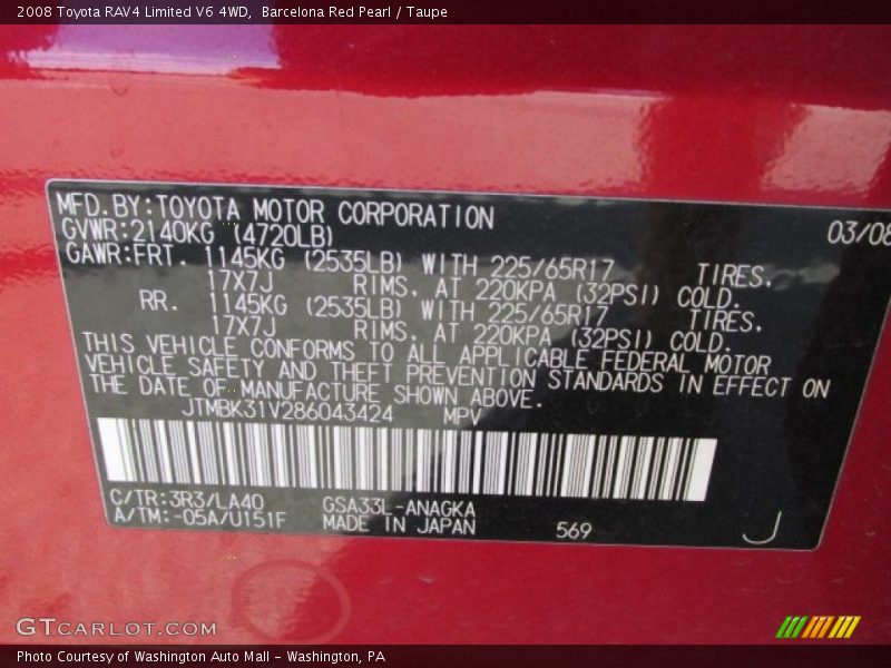 Barcelona Red Pearl / Taupe 2008 Toyota RAV4 Limited V6 4WD