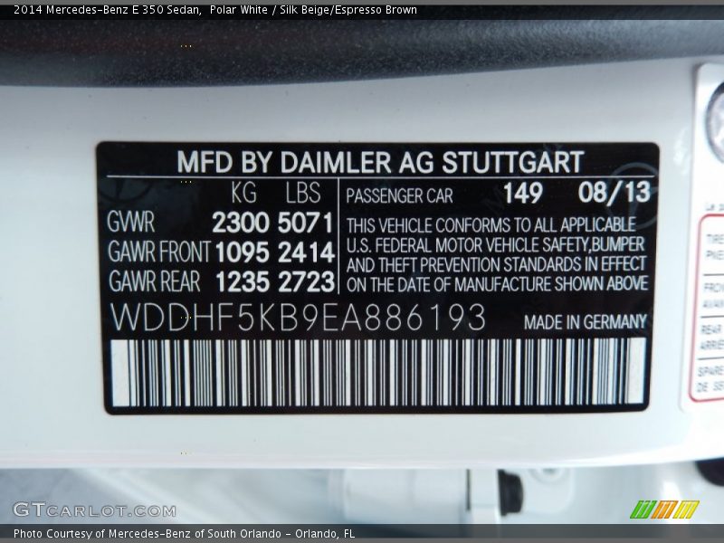 Polar White / Silk Beige/Espresso Brown 2014 Mercedes-Benz E 350 Sedan
