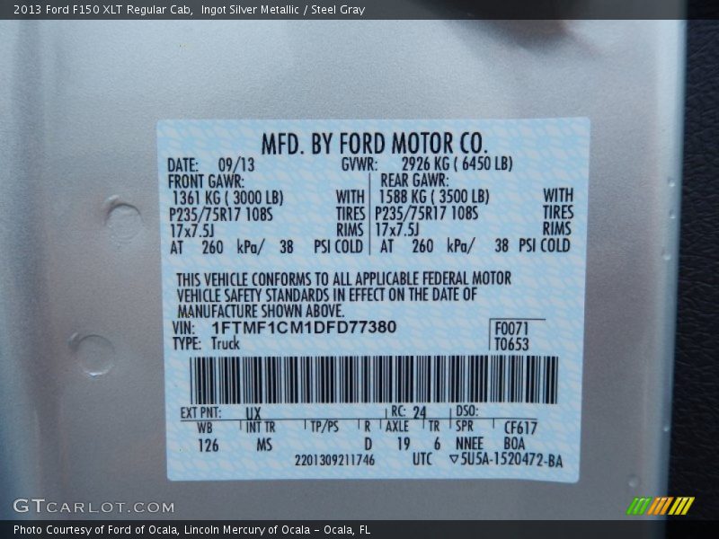 Ingot Silver Metallic / Steel Gray 2013 Ford F150 XLT Regular Cab