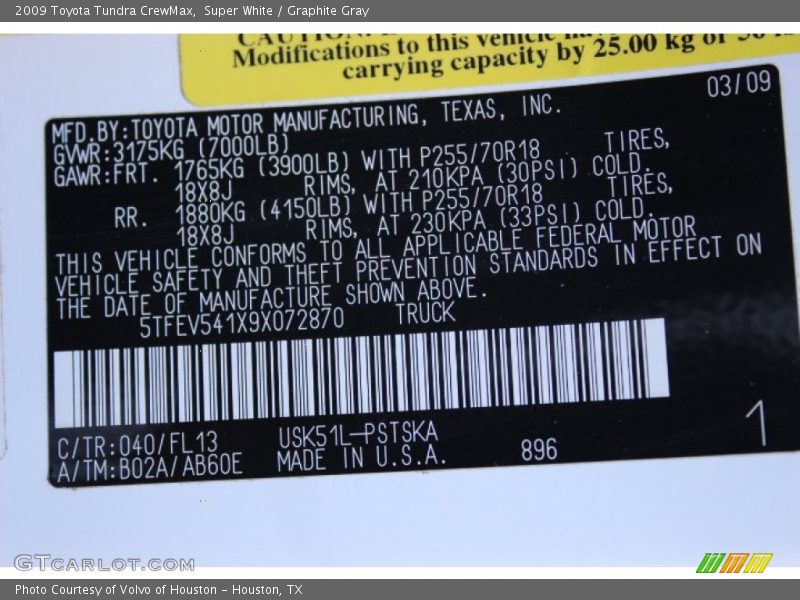 Super White / Graphite Gray 2009 Toyota Tundra CrewMax