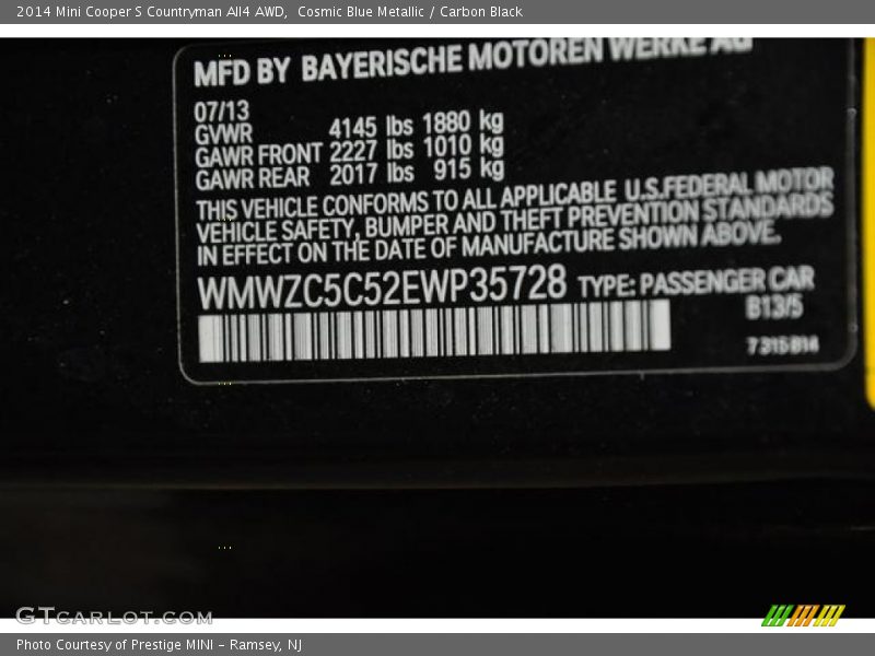 Cosmic Blue Metallic / Carbon Black 2014 Mini Cooper S Countryman All4 AWD