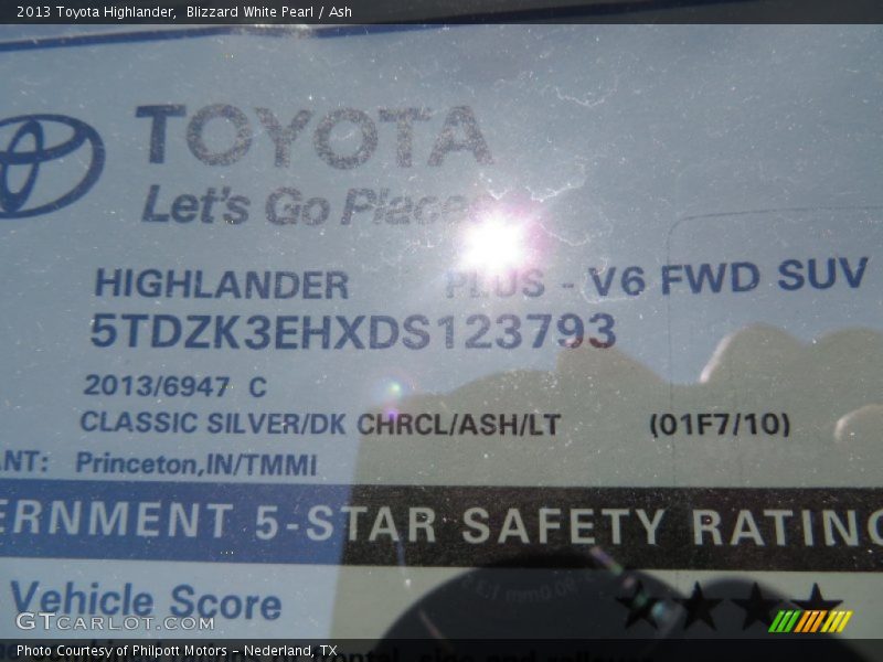 Blizzard White Pearl / Ash 2013 Toyota Highlander