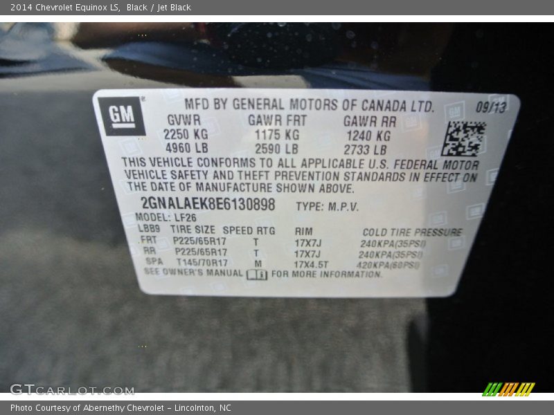 Black / Jet Black 2014 Chevrolet Equinox LS