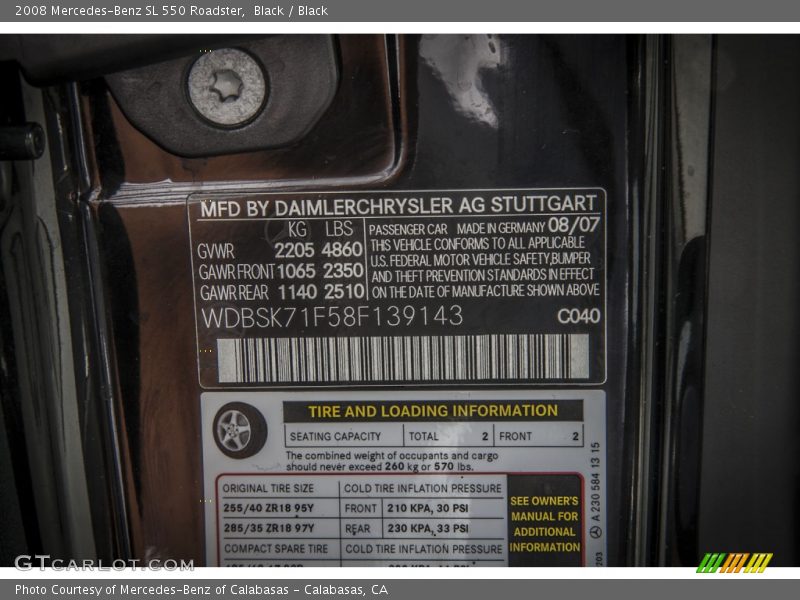 Black / Black 2008 Mercedes-Benz SL 550 Roadster