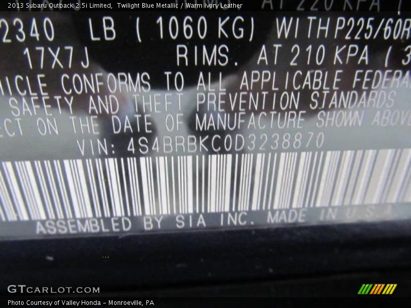 Twilight Blue Metallic / Warm Ivory Leather 2013 Subaru Outback 2.5i Limited