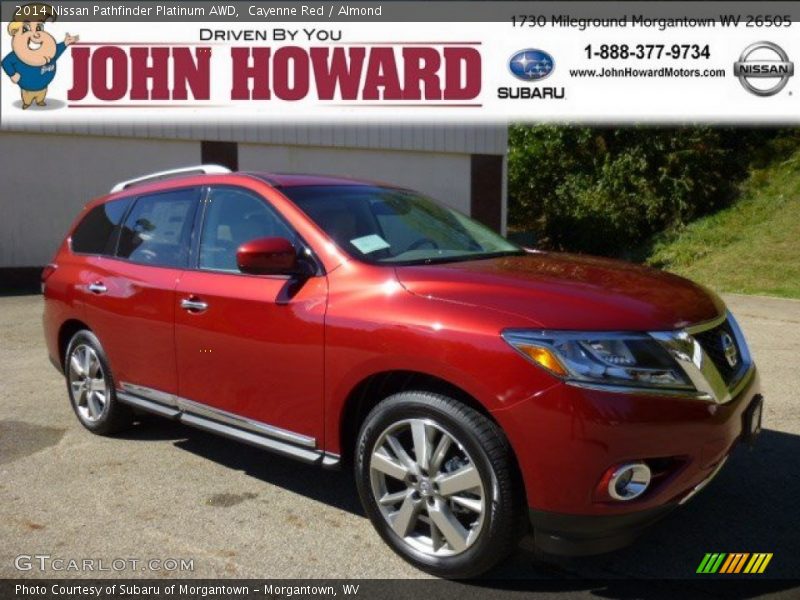 Cayenne Red / Almond 2014 Nissan Pathfinder Platinum AWD