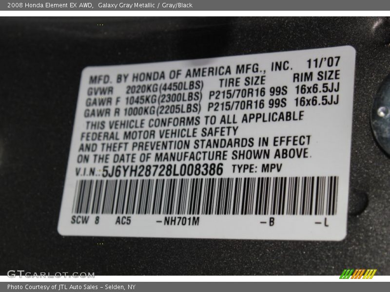 Galaxy Gray Metallic / Gray/Black 2008 Honda Element EX AWD