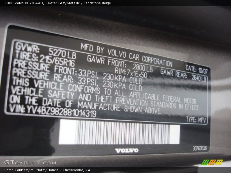 Oyster Grey Metallic / Sandstone Beige 2008 Volvo XC70 AWD