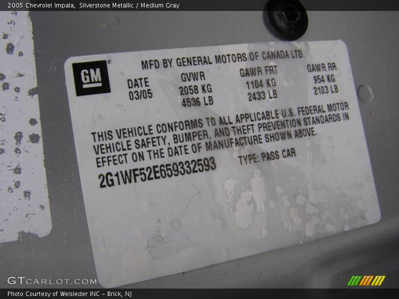 Silverstone Metallic / Medium Gray 2005 Chevrolet Impala