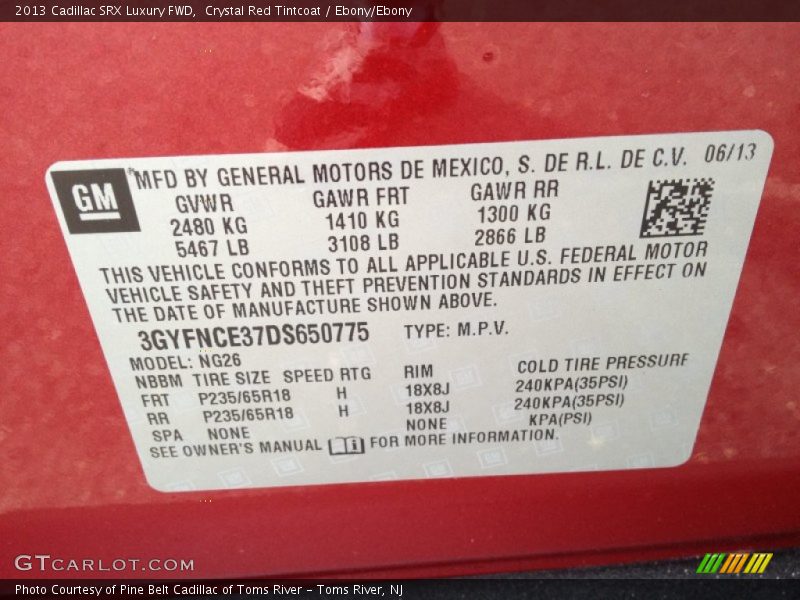 Crystal Red Tintcoat / Ebony/Ebony 2013 Cadillac SRX Luxury FWD