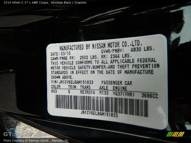 Obsidian Black / Graphite 2010 Infiniti G 37 x AWD Coupe