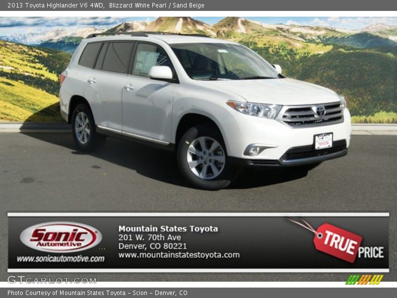 Blizzard White Pearl / Sand Beige 2013 Toyota Highlander V6 4WD