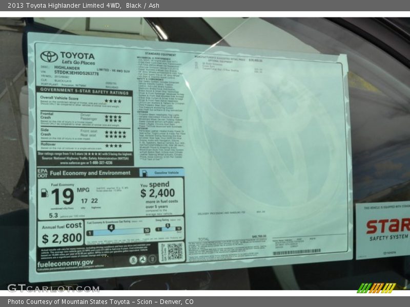 Black / Ash 2013 Toyota Highlander Limited 4WD