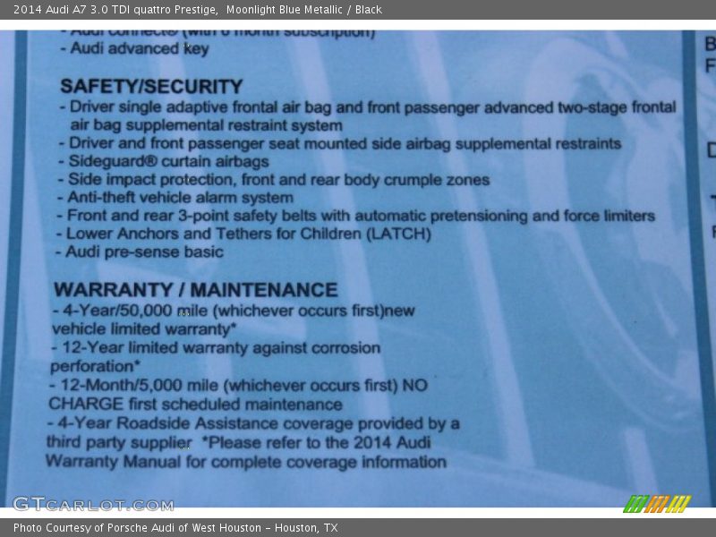 Moonlight Blue Metallic / Black 2014 Audi A7 3.0 TDI quattro Prestige