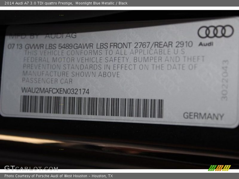 Moonlight Blue Metallic / Black 2014 Audi A7 3.0 TDI quattro Prestige