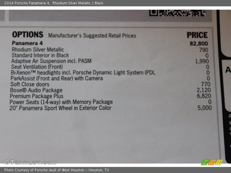  2014 Panamera 4 Window Sticker