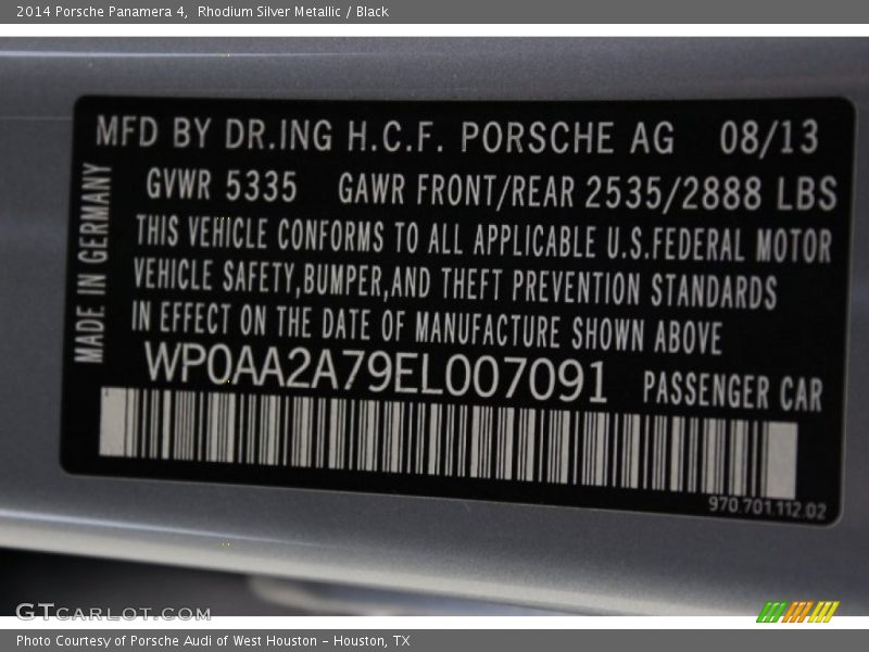 Info Tag of 2014 Panamera 4