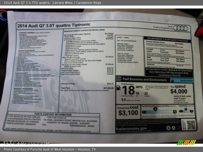  2014 Q7 3.0 TFSI quattro Window Sticker