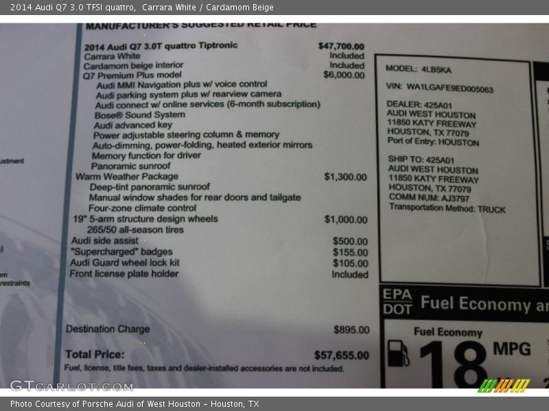  2014 Q7 3.0 TFSI quattro Window Sticker