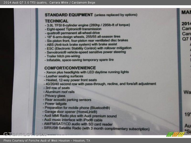  2014 Q7 3.0 TFSI quattro Window Sticker