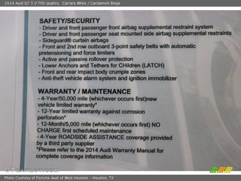  2014 Q7 3.0 TFSI quattro Window Sticker