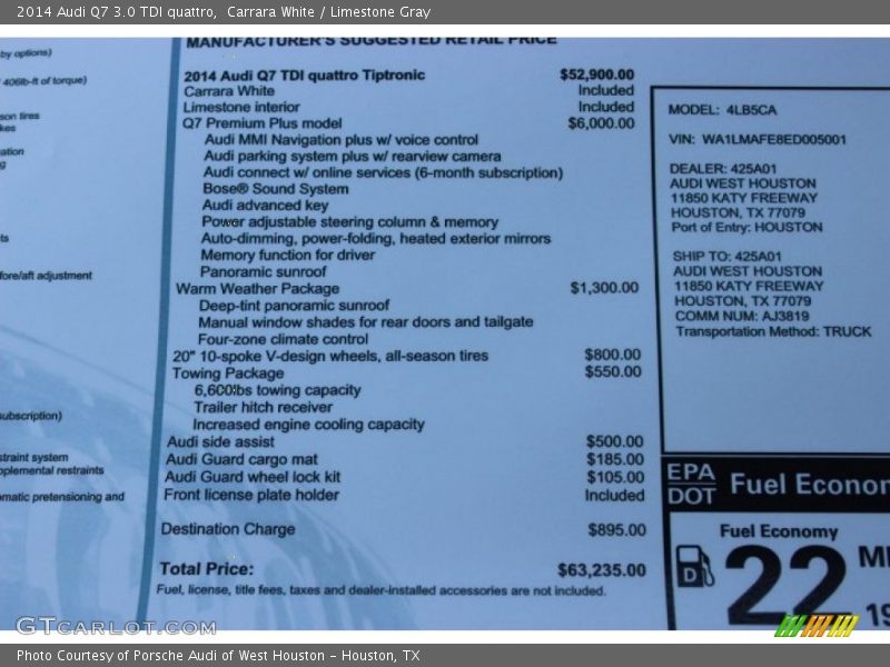 Carrara White / Limestone Gray 2014 Audi Q7 3.0 TDI quattro