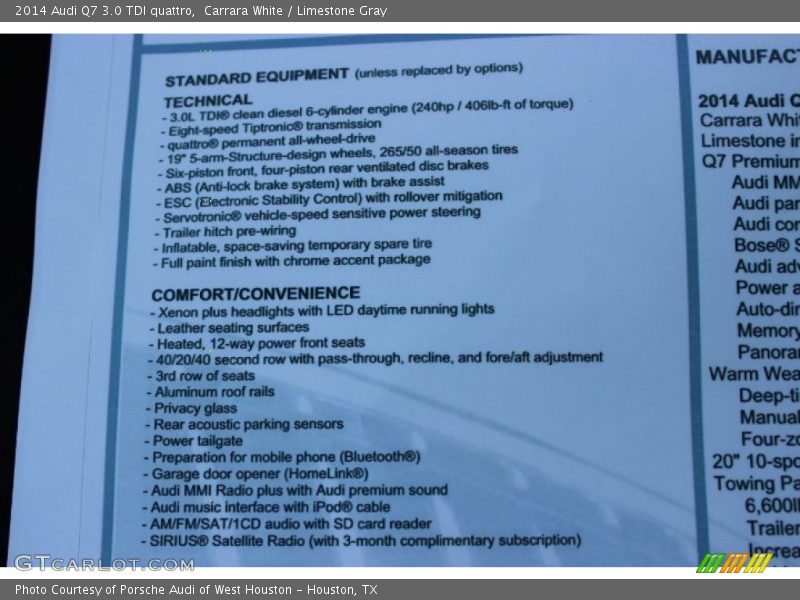 Carrara White / Limestone Gray 2014 Audi Q7 3.0 TDI quattro