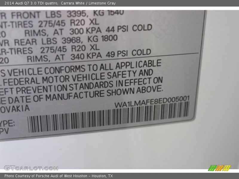 Carrara White / Limestone Gray 2014 Audi Q7 3.0 TDI quattro