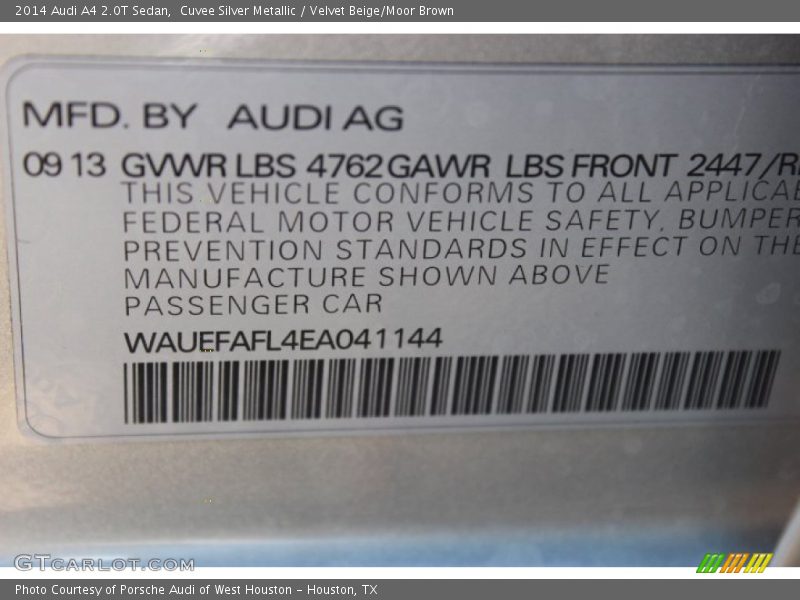 Cuvee Silver Metallic / Velvet Beige/Moor Brown 2014 Audi A4 2.0T Sedan