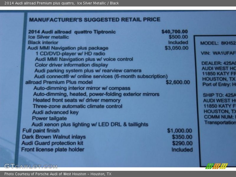  2014 allroad Premium plus quattro Window Sticker