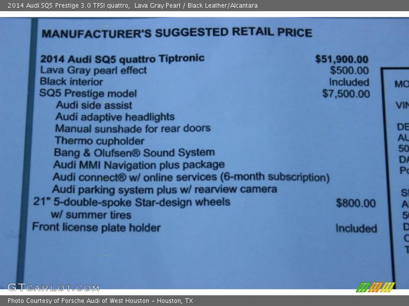 Lava Gray Pearl / Black Leather/Alcantara 2014 Audi SQ5 Prestige 3.0 TFSI quattro