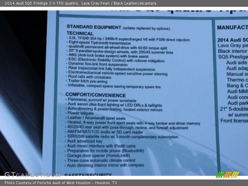  2014 SQ5 Prestige 3.0 TFSI quattro Window Sticker