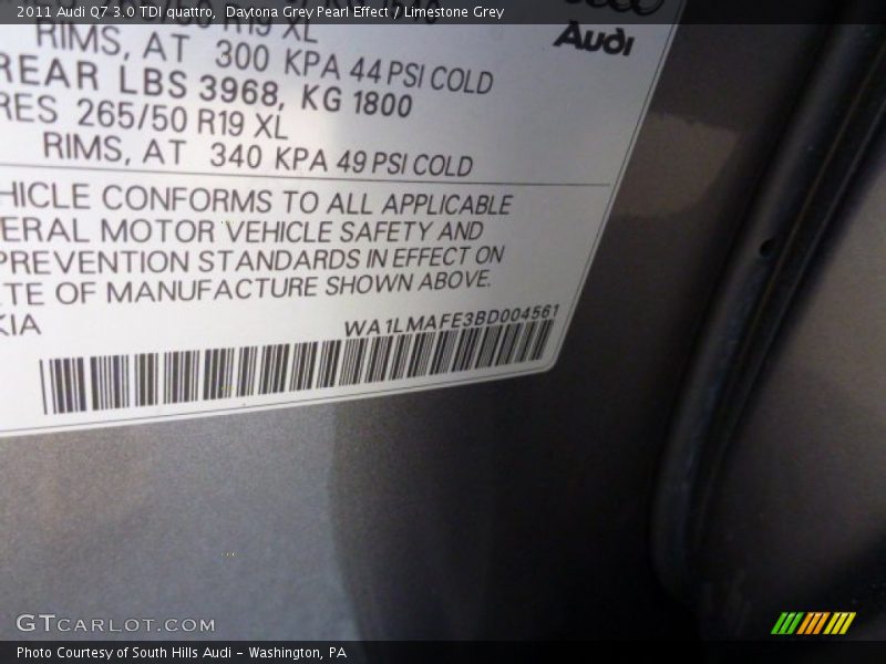 Daytona Grey Pearl Effect / Limestone Grey 2011 Audi Q7 3.0 TDI quattro