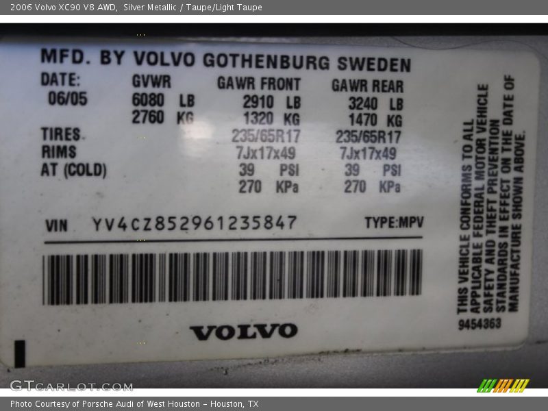 Silver Metallic / Taupe/Light Taupe 2006 Volvo XC90 V8 AWD