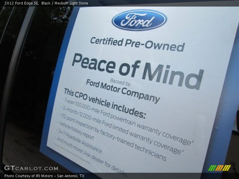 Black / Medium Light Stone 2012 Ford Edge SE