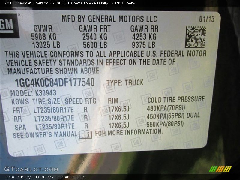 Black / Ebony 2013 Chevrolet Silverado 3500HD LT Crew Cab 4x4 Dually