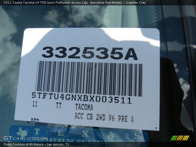 Barcelona Red Metallic / Graphite Gray 2011 Toyota Tacoma V6 TRD Sport PreRunner Access Cab